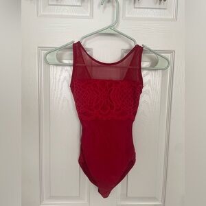 Sodanca Children’s 12-14 Red Mesh and Lace Leotard
